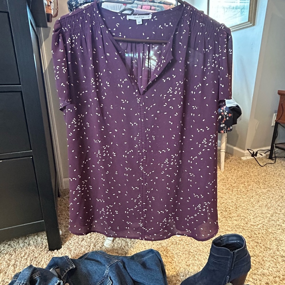 Fun 2 Fun Eggplant Tunic with White Accents